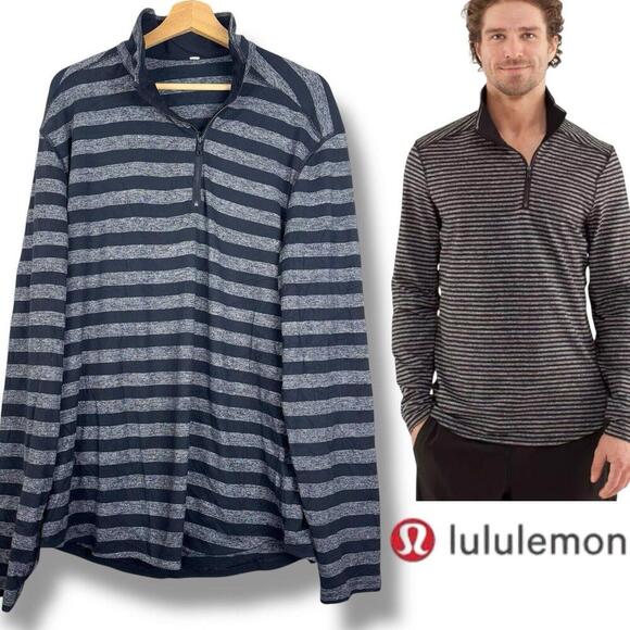 Lululemon Studio 1/2 Zip Sweatshirt Classic Stripe Heathered Black Men Sz XL Gym - Picture 1 of 13